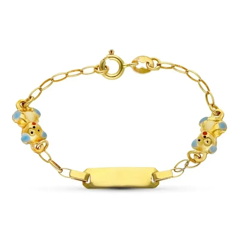 Esclava oro 18k niña dos osos colores esmaltados chapa lisa reasa