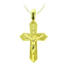 Cruz Crucifijo colgante oro 18k mujer 30 mm. terminaciones punta deta