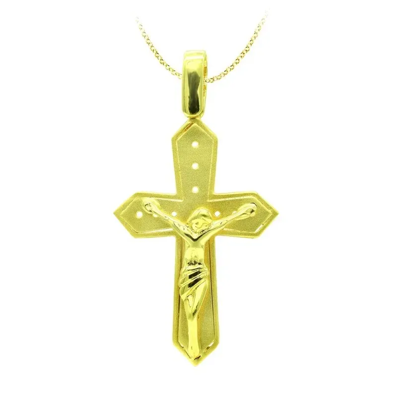 Cruz Crucifijo colgante oro 18k mujer 30 mm. terminaciones punta deta