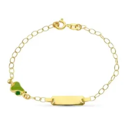 Esclava oro 18k niña 16 cm. forma pera esmaltada color verde chapa ce