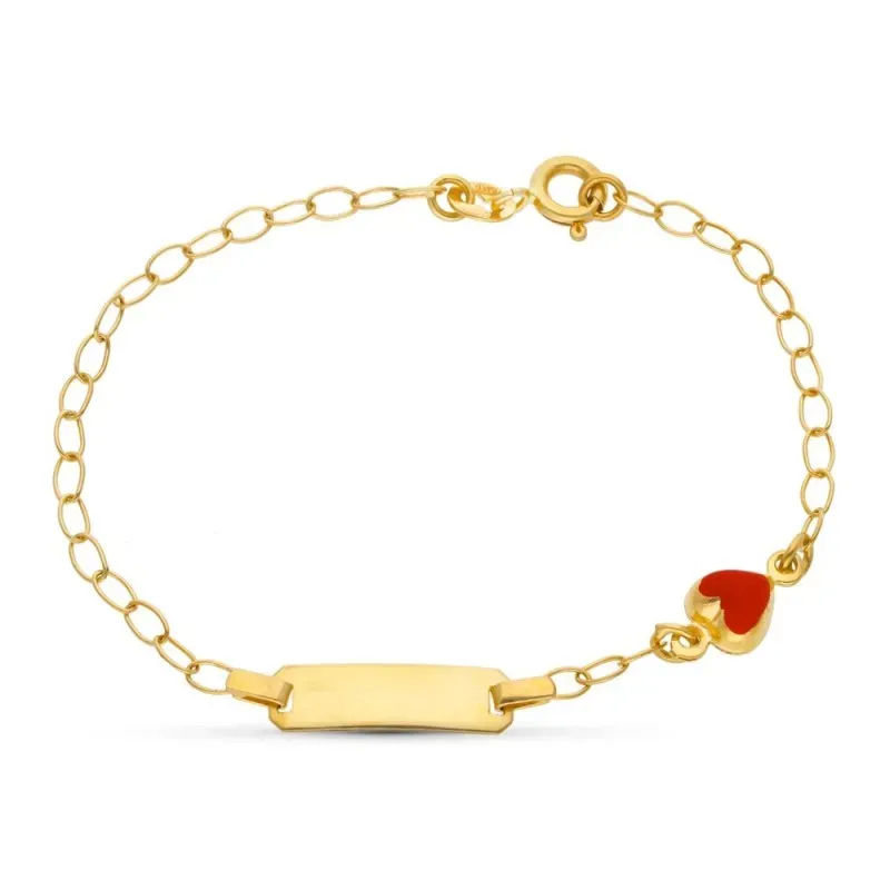 Esclava oro 18k niña 16.5 cm. forma corazón esmaltado rojo chapa lisa