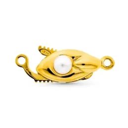 Fornitura oro 18k broche collar una vuelta liso perla centro