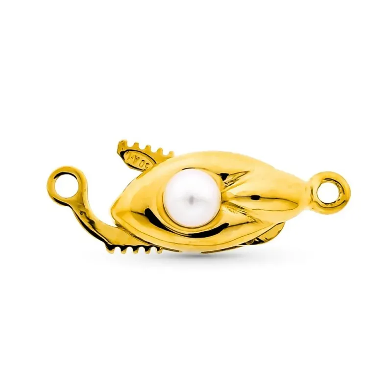 Fornitura oro 18k broche collar una vuelta liso perla centro