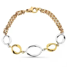 Pulsera oro tricolor 9k mujer 19 cm. hueca eslabones grandes combinad