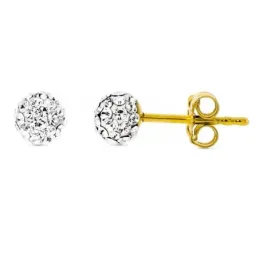 Pendientes oro bicolor 9k niña 5 mm. redondos circonitas presión