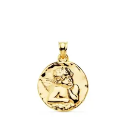 Ángel Burlón medalla oro 18k unisex 24 mm. detalles centro brillo