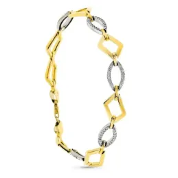 Pulsera oro bicolor 9k mujer 19 cm. rombos combinados formas ovaladas