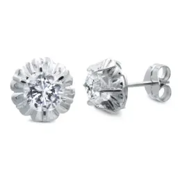 Pendientes oro blanco 18k mujer forma flor circonita garras centro pr