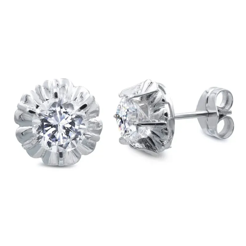 Pendientes oro blanco 18k mujer forma flor circonita garras centro pr