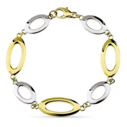 Pulsera oro bicolor 9k mujer 19 cm. eslabones grandes huecos ovalados