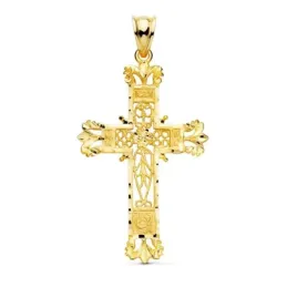 Cruz oro 18k unisex 44 mm. hueca filigrana bordes tallados