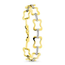 Pulsera oro bicolor 9k mujer 19 cm.eslabones formas calados combinado