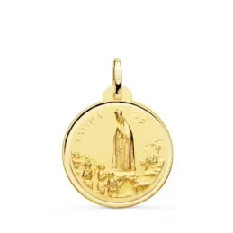 Virgen de Fátima medalla oro 18k unisex 22 mm. redonda bisel liso