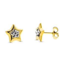 Pendientes oro 9k niña 8 mm. forma estrella lisa combinada circonitas