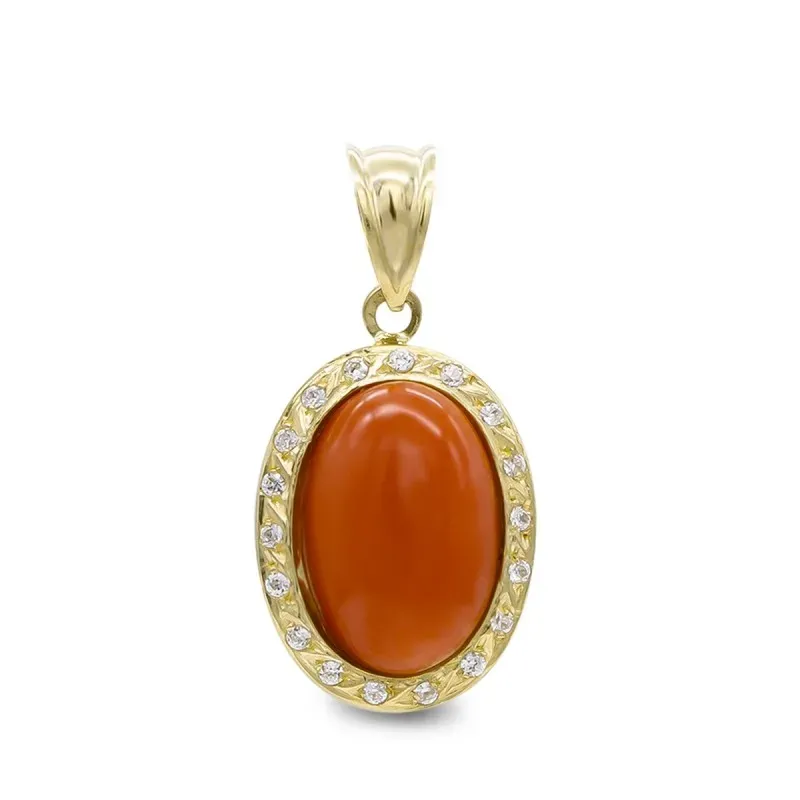 Colgante oro 18k mujer 14 mm. coral fino bisel circonitas