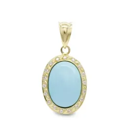 Colgante oro 18k mujer 14 mm. turquesa fina ovalada bisel circonitas