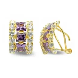 Pendientes oro 18k mujer forma rectangular circonitas combinadas colo