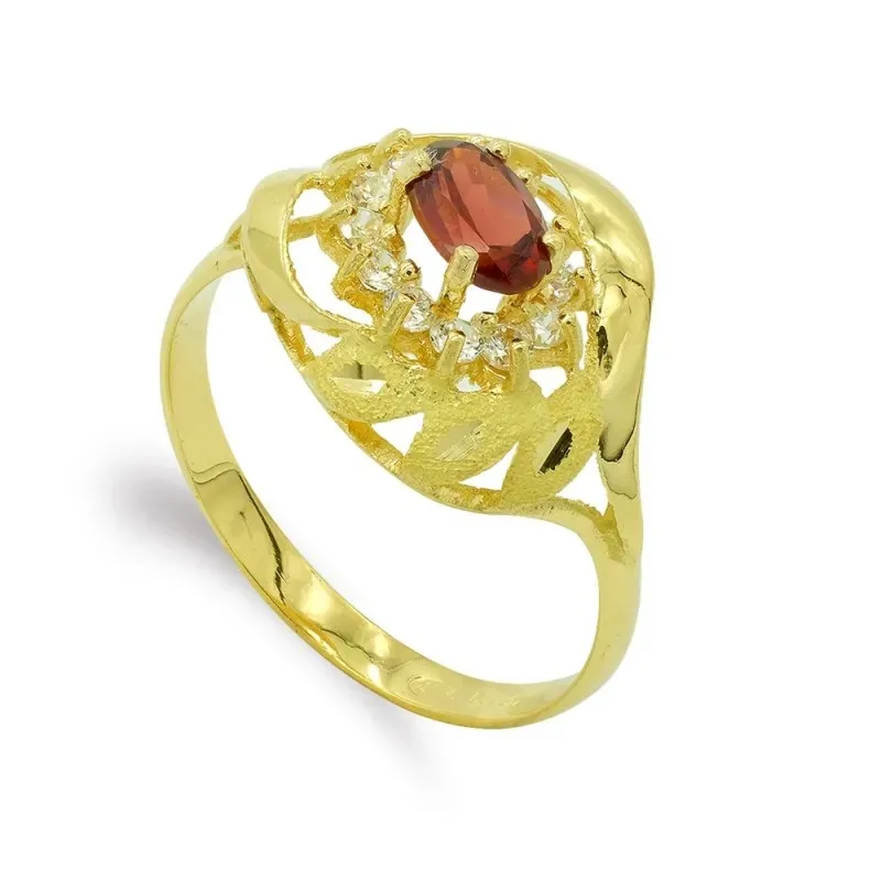 Sortija oro 18k mujer piedra color centro ovalada combinada circonita