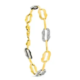 Pulsera oro bicolor 9k mujer 19 cm. eslabones calados ondulados lisos