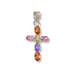 Cruz colgante plata Ley 925m mujer 20 mm. circonitas colores combinad