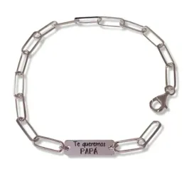 Pulsera plata Ley 925m hombre 21.5 cm. mensaje TE QUEREMOS PAPÁ caden