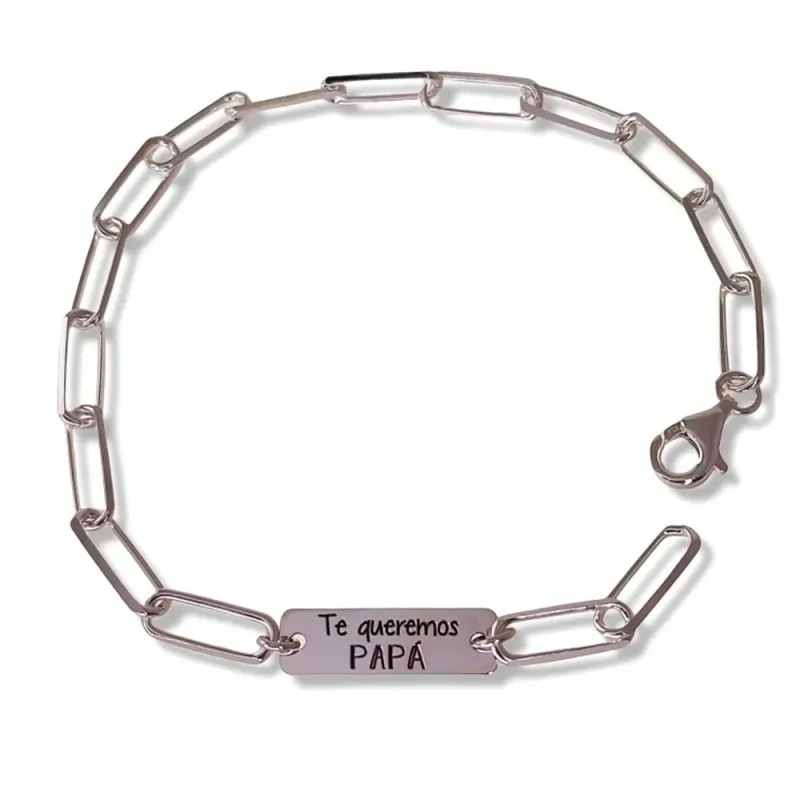 Pulsera plata Ley 925m hombre 21.5 cm. mensaje TE QUEREMOS PAPÁ caden