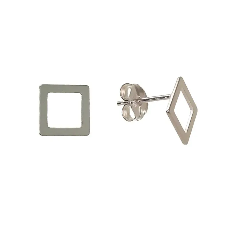 Pendientes plata Ley 925m mujer 8 mm. cuadrado calado liso presión