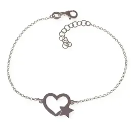 Pulsera plata Ley 925m mujer 17 cm. cadena rolo detalle corazón enlaz