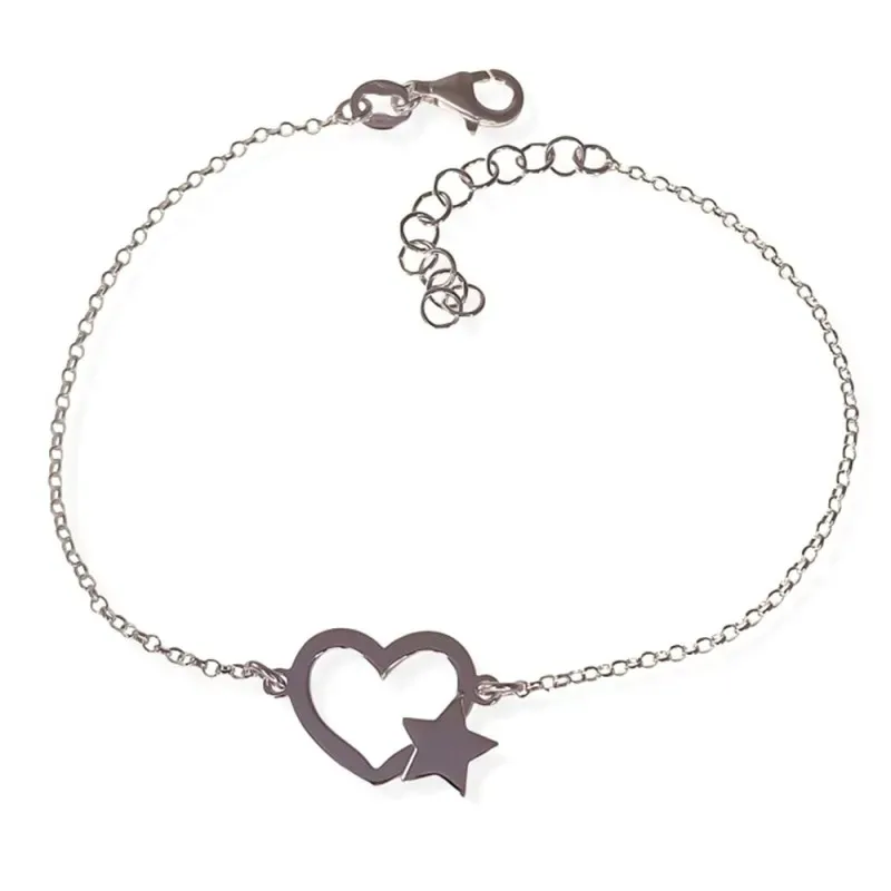 Pulsera plata Ley 925m mujer 17 cm. cadena rolo detalle corazón enlaz