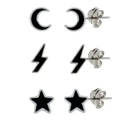 Pendientes plata Ley 925m tres pares (seis pendientes) 6 mm. estrella