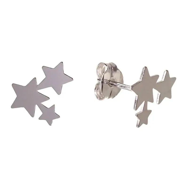Pendientes plata Ley 925m mujer 11 mm. estrellas combinadas lisas pre
