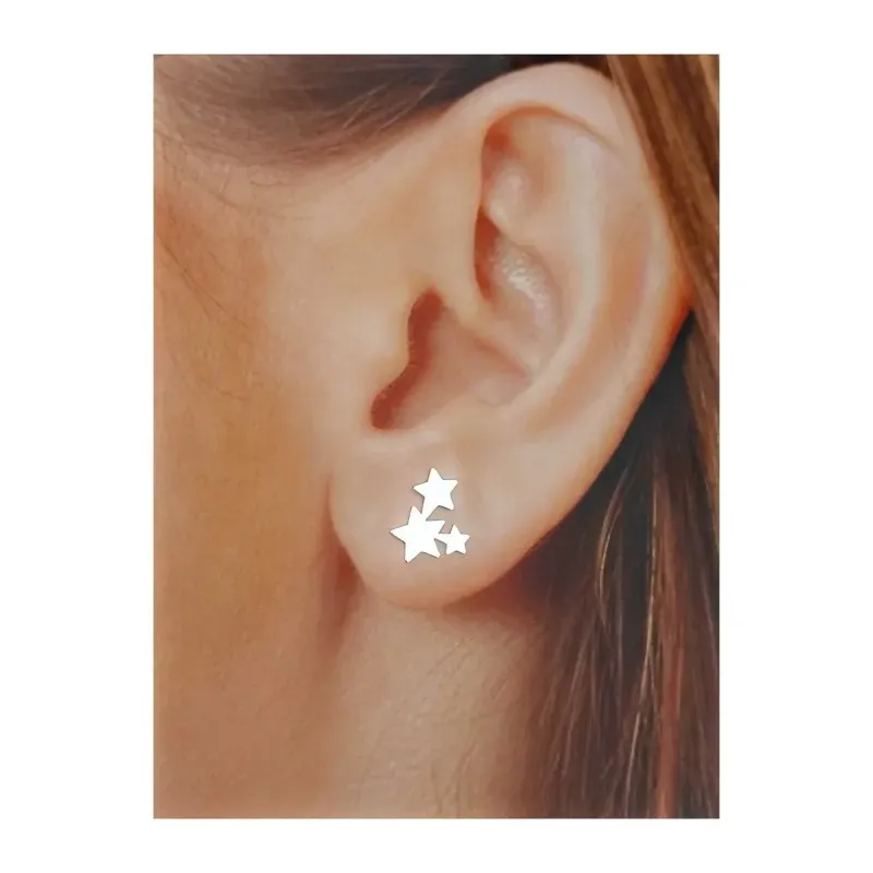 Pendientes plata Ley 925m mujer 11 mm. estrellas combinadas lisas pre