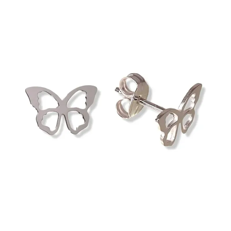 Pendientes plata Ley 925m mariposa 10 mm. calada lisa presión