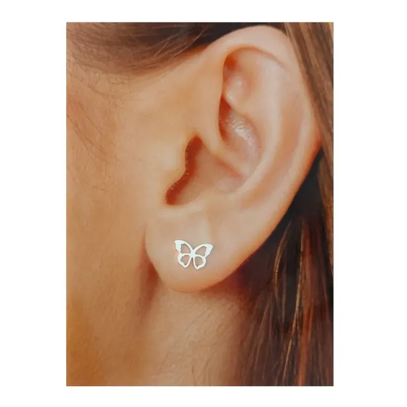 Pendientes plata Ley 925m mariposa 10 mm. calada lisa presión