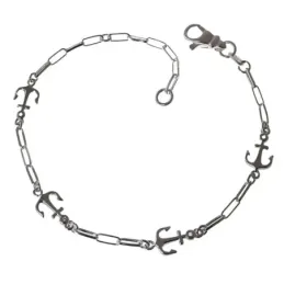 Pulsera plata Ley 925m mujer 17 cm. forzada alargada detalles anclas