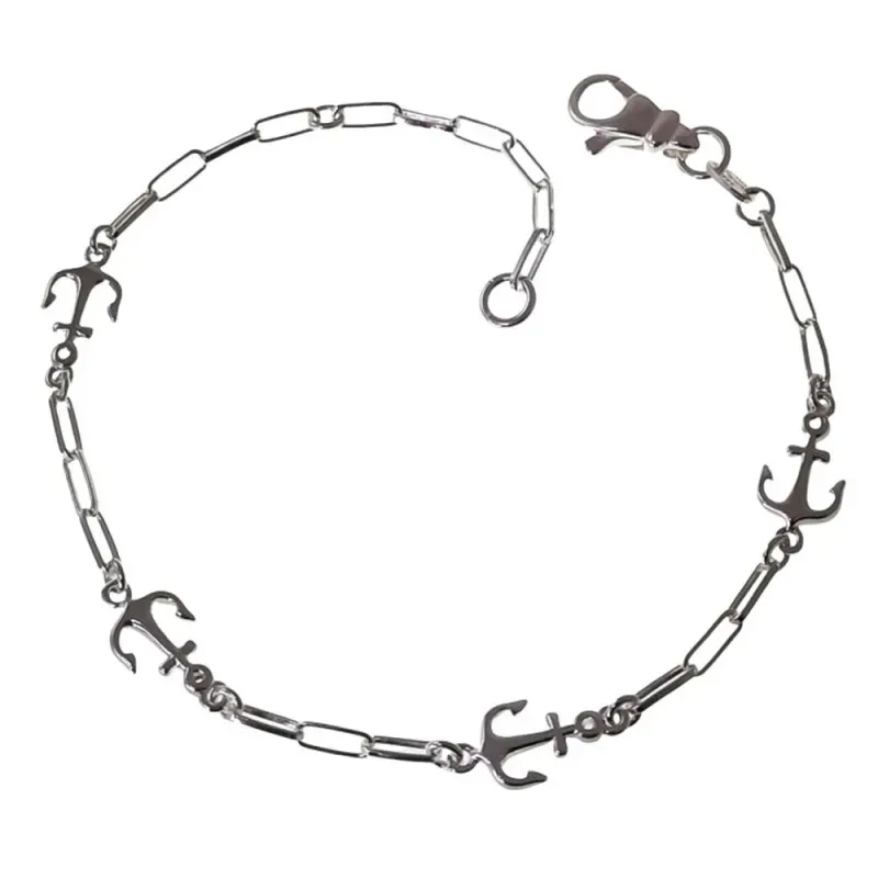 Pulsera plata Ley 925m mujer 17 cm. forzada alargada detalles anclas