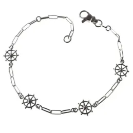 Pulsera plata Ley 925m mujer 16 cm. forzada alargada detalles timón 8