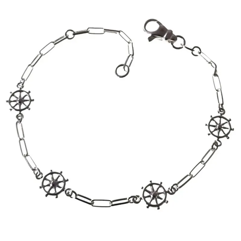 Pulsera plata Ley 925m mujer 16 cm. forzada alargada detalles timón 8