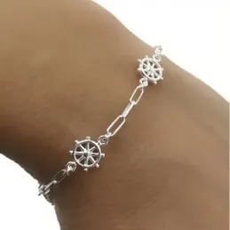 Pulsera plata Ley 925m mujer 16 cm. forzada alargada detalles timón 8