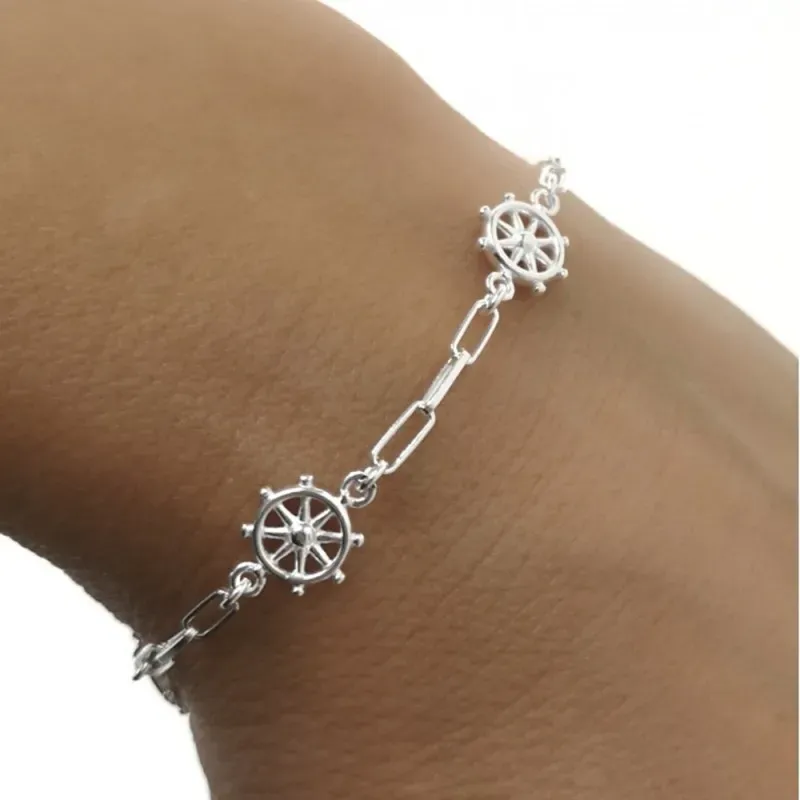 Pulsera plata Ley 925m mujer 16 cm. forzada alargada detalles timón 8