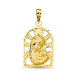 Virgen Madre medalla oro 18k unisex 23 mm. detalles calados