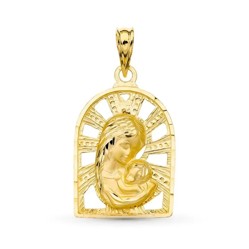 Virgen Madre medalla oro 18k unisex 23 mm. detalles calados