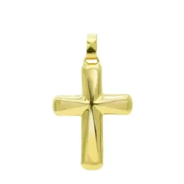 Cruz colgante oro 18k unisex 37 mm. lisa hueca detalles líneas