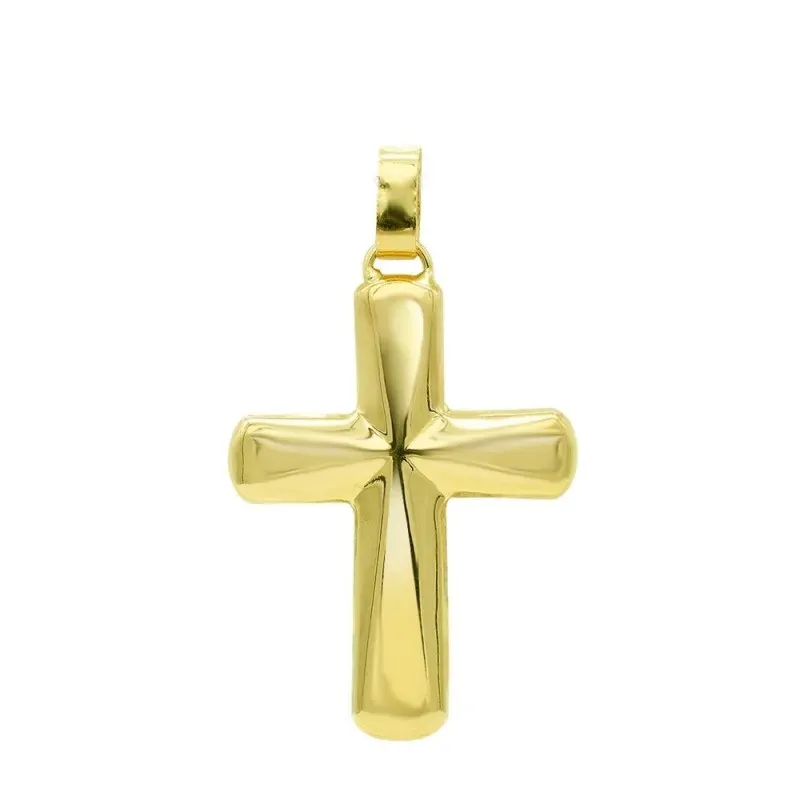 Cruz colgante oro 18k unisex 37 mm. lisa hueca detalles líneas