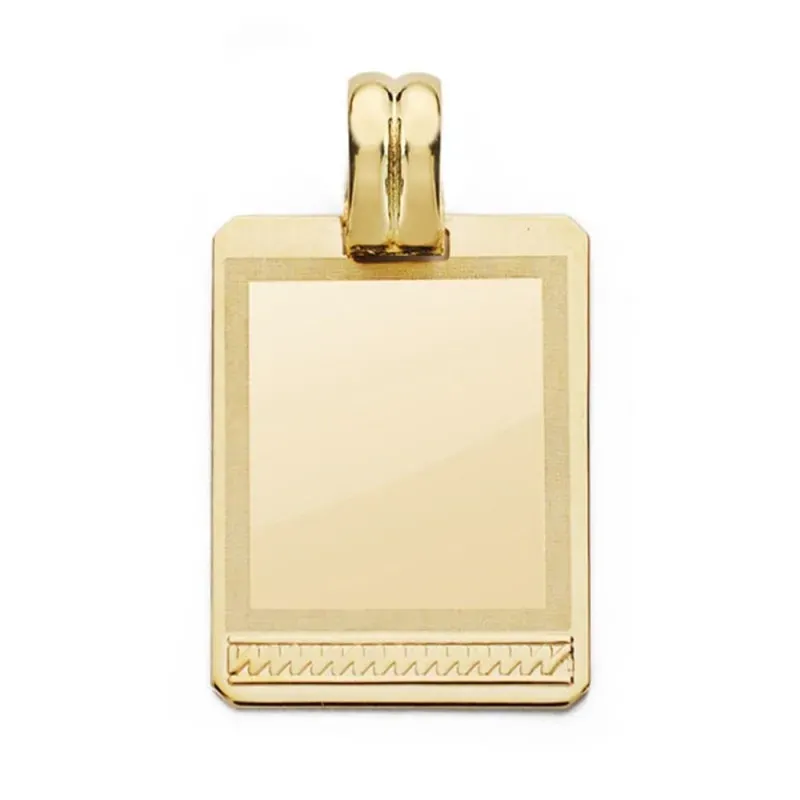 Colgante oro 18k unisex 24 mm. Chapa maciza detalle parte inferior