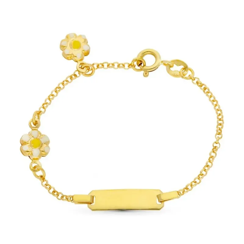 Esclava oro 18k bebé 13 cm. detalle margaritas esmaltadas reasa chapa
