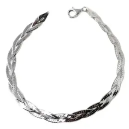Pulsera plata Ley 925m trenzada 19cm. detalle tallado brillo semirígi