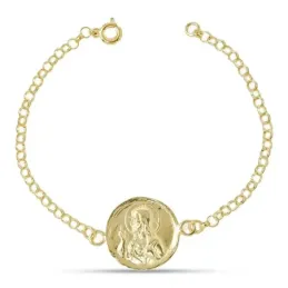 Virgen del Carmen Corazón de Jesús Pulsera Plata Ley 925m chapada oro