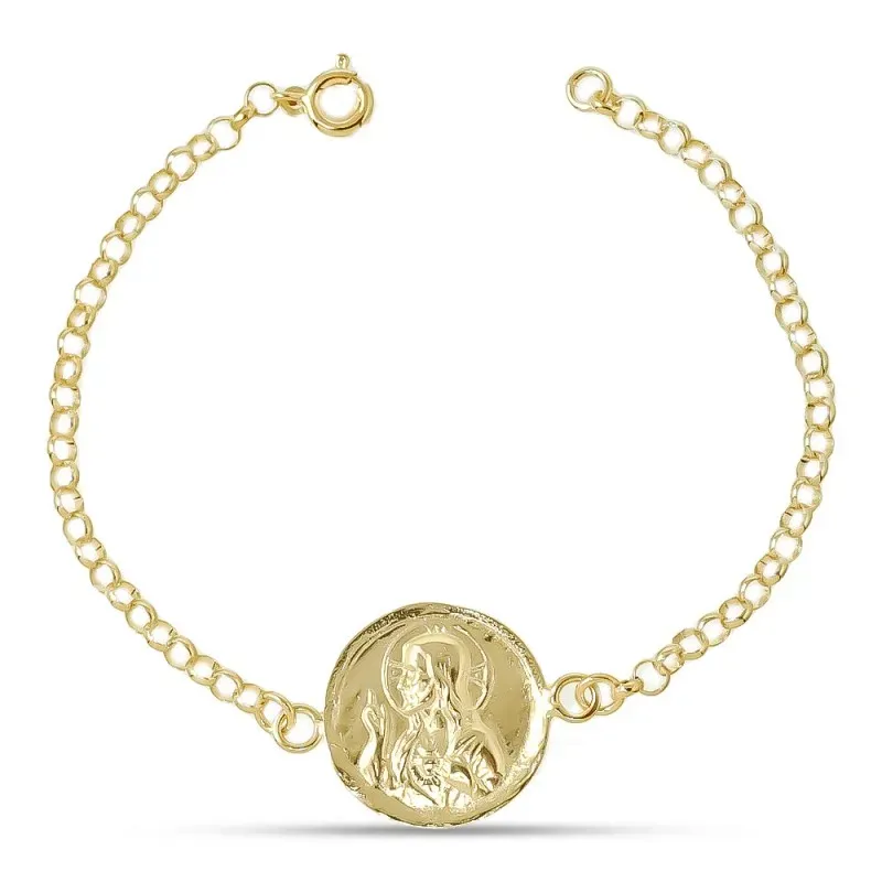 Virgen del Carmen Corazón de Jesús Pulsera Plata Ley 925m chapada oro