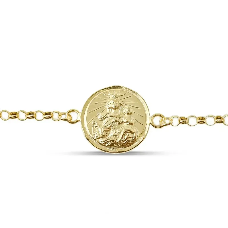 Virgen del Carmen Corazón de Jesús Pulsera Plata Ley 925m chapada oro